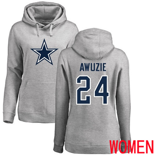 Women Dallas Cowboys Ash Chidobe Awuzie Name and Number Logo #24 Pullover NFL Hoodie Sweatshirts->women nfl jersey->Women Jersey